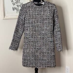 H&M Tweed Shift Metallic Fringe Dress Black Red Size 6